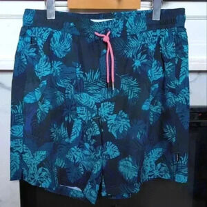 MAAMGIC | Men's Blue/Black Tropical 2in1 Compression Lined Swim Shorts